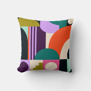 Vibrant Abstract Geometric Shapes Modern Colours Cushion