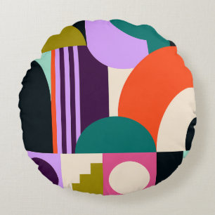 Vibrant Abstract Geometric Shapes Modern Colours Round Cushion