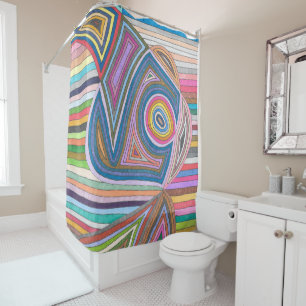 Vibrant Abstract Geometric Striped Pattern Shower Curtain