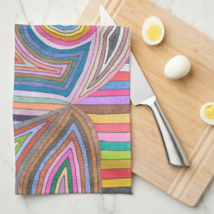 Vibrant Abstract Geometric Striped Pattern Tea Towel