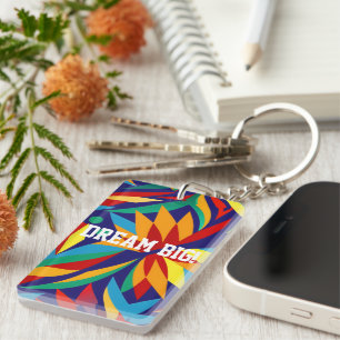Vibrant Abstract Geometric Tropical Multicolored  Key Ring