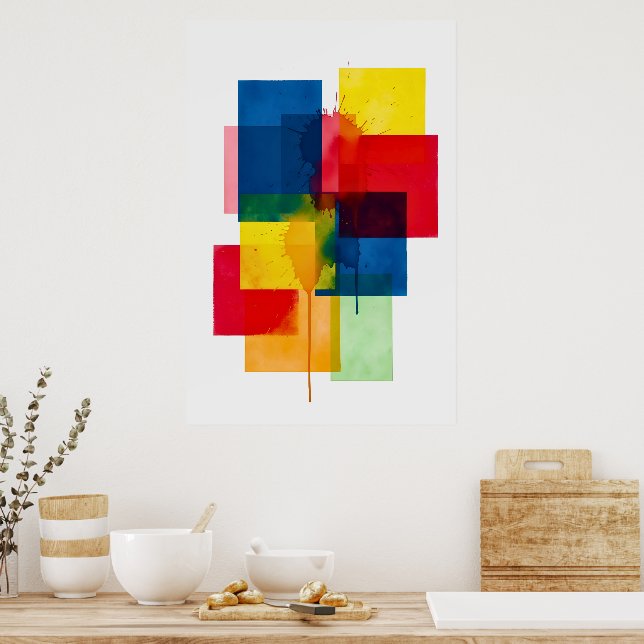 Vibrant Abstract Geometric Watercolor Poster (Kitchen)
