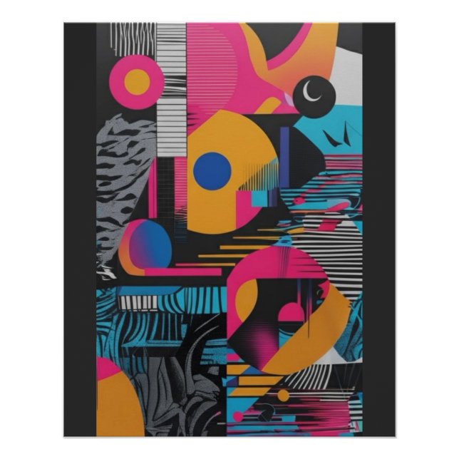 Vibrant Abstract Geometry Glitch Pop Chaos Design  Poster (Front)