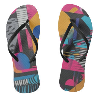 Vibrant Abstract Geometry Glitch Pop Chaos Design  Thongs