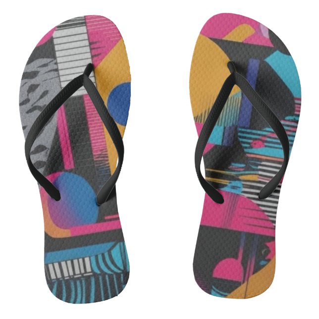 Vibrant Abstract Geometry Glitch Pop Chaos Design  Thongs (Footbed)