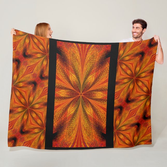 Vibrant Abstract Golden Daffodil Boho Design Fleece Blanket (In Situ)