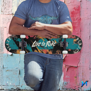 Vibrant Abstract Graffiti - Live to Ride Motto Skateboard