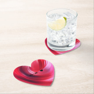 Vibrant Abstract Heart-Shaped Swirl of Red Pink Paper Coaster