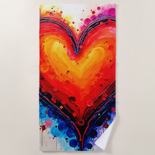 Vibrant Abstract Heart Splash Art Beach Towel