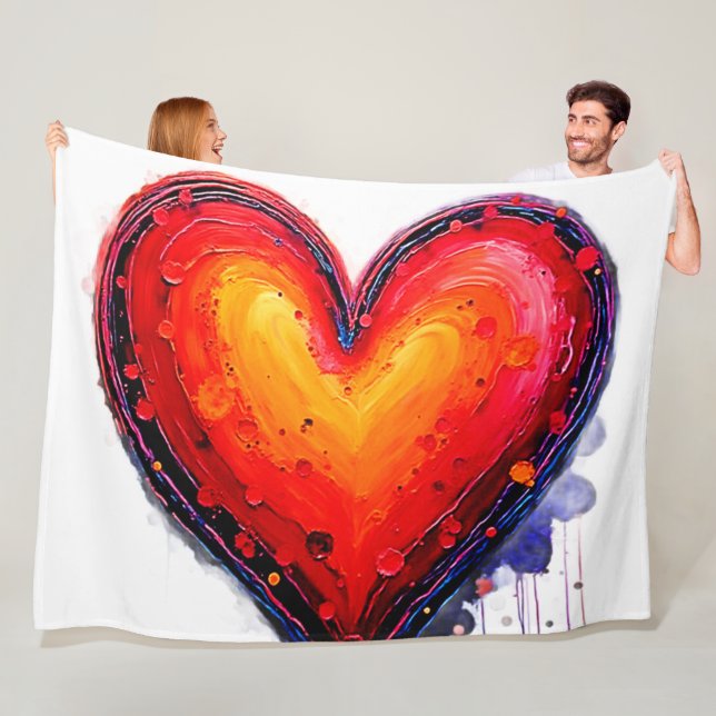 Vibrant Abstract Heart Splash Art Fleece Blanket (In Situ)