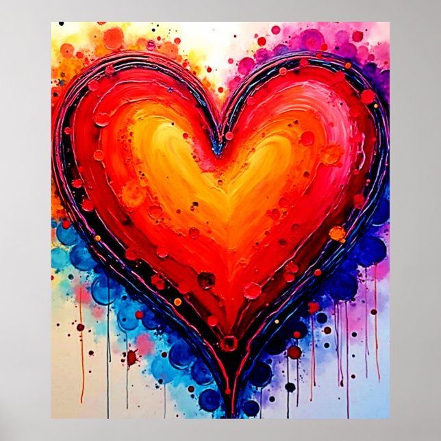 Vibrant Abstract Heart Splash Art Poster (Front)