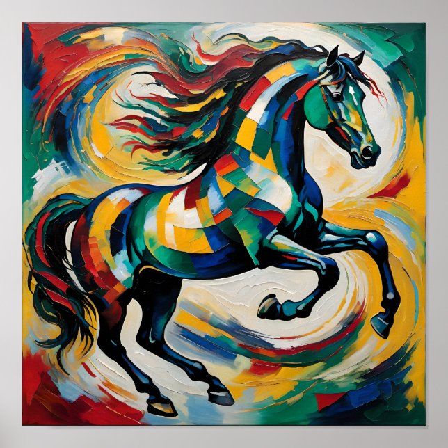 Vibrant Abstract Horse Painting – Colourful Expres Poster (Front)