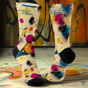 Vibrant Abstract in Pink, Teal, and Yellow Socks
