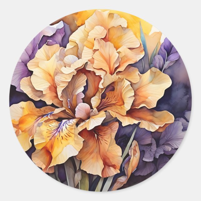 Vibrant Abstract Iris Floral Classic Round Sticker (Front)