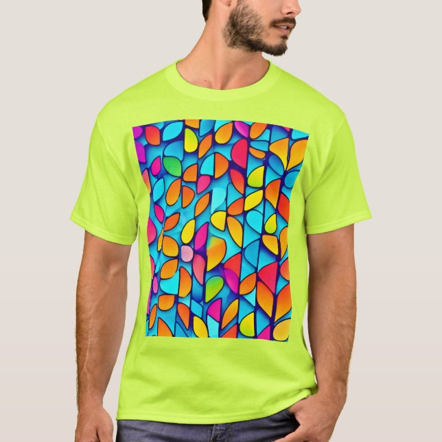 Vibrant Abstract Leaf Burst T-Shirt (Front)