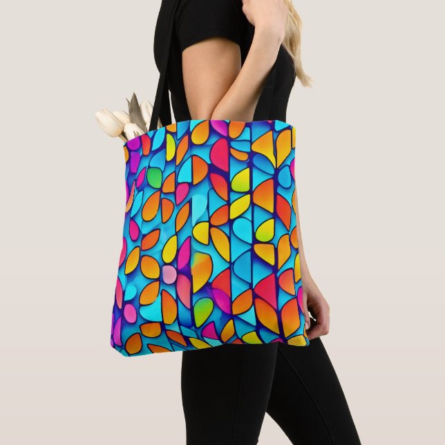 Vibrant Abstract Leaf Burst Tote Bag (Close Up)