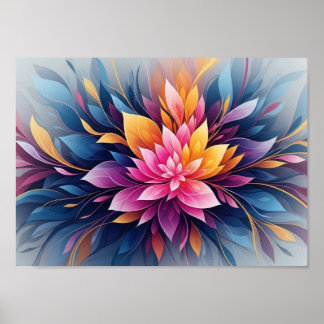 Vibrant Abstract Lotus Flower Burst with Colorful  Poster