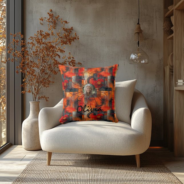 Vibrant Abstract Orange Personalised Photo Pillow (Creator Uploaded)