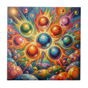 Vibrant Abstract Orbs Radiant Fluid Ceramic Tile