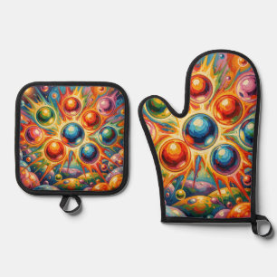 Vibrant Abstract Orbs Radiant Fluid Oven Mitt & Pot Holder Set