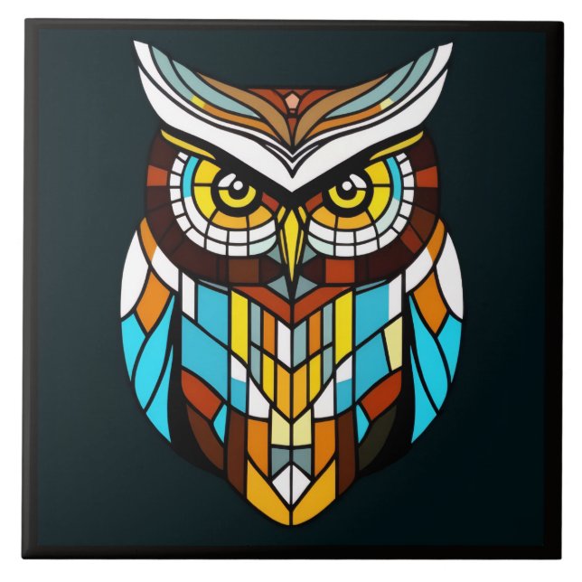 Vibrant abstract owl ceramic tile (Front)