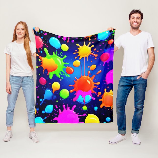 Vibrant Abstract Paint Explosion Fleece Blanket (In Situ)