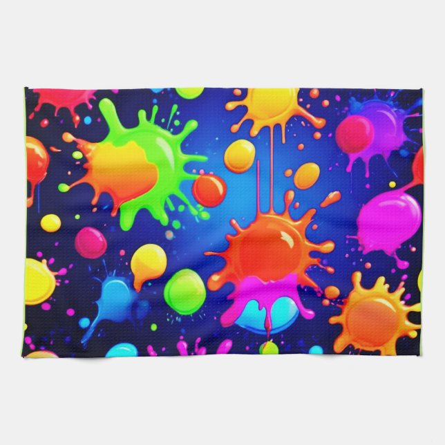 Vibrant Abstract Paint Explosion Tea Towel (Horizontal)