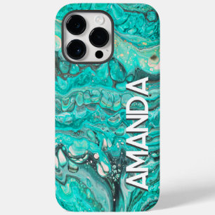 Vibrant Abstract Paint Flow Teal Green Custom Art Case-Mate iPhone 14 Pro Max Case