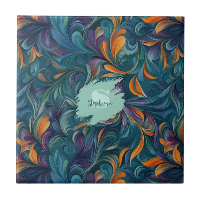 Vibrant Abstract Paisley-Inspired Pattern (2) Ceramic Tile (Front)