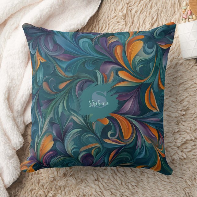 Vibrant Abstract Paisley-Inspired Pattern (2) Cushion (Blanket)