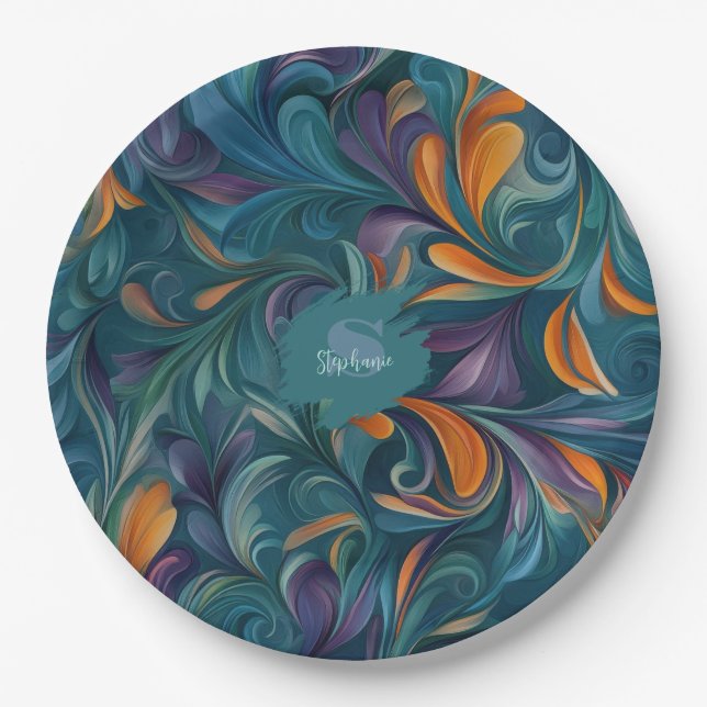 Vibrant Abstract Paisley-Inspired Pattern (2) Paper Plate (Front)