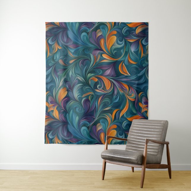 Vibrant Abstract Paisley-Inspired Pattern (2) Tapestry (In Situ)