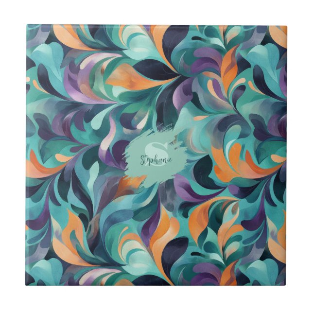 Vibrant Abstract Paisley-Inspired Pattern Ceramic Tile (Front)