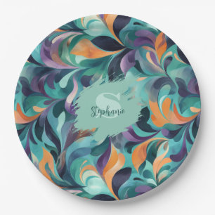 Vibrant Abstract Paisley-Inspired Pattern Paper Plate