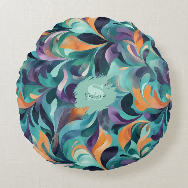 Vibrant Abstract Paisley-Inspired Pattern Round Cushion (Front)