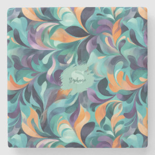 Vibrant Abstract Paisley-Inspired Pattern Stone Coaster