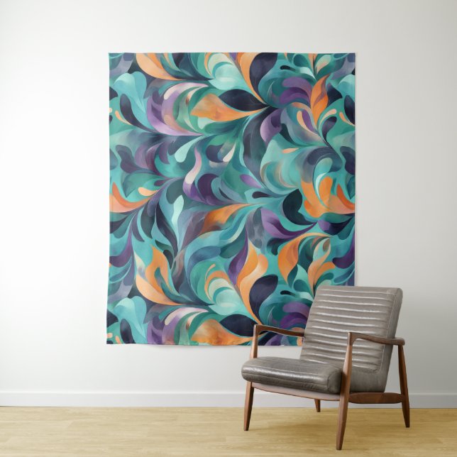 Vibrant Abstract Paisley-Inspired Pattern Tapestry (In Situ)