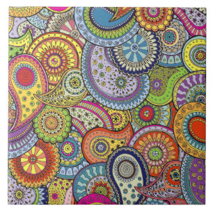 Vibrant Abstract Paisley Pattern Ceramic Tile