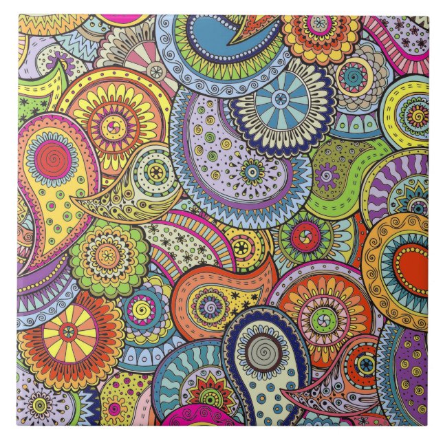 Vibrant Abstract Paisley Pattern Ceramic Tile (Front)