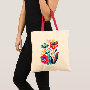 Vibrant Abstract Paper Cut Flowers Botanical Tote Bag