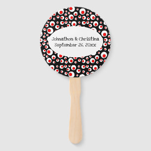 Vibrant Abstract Pattern Red White Circles Black Hand Fan