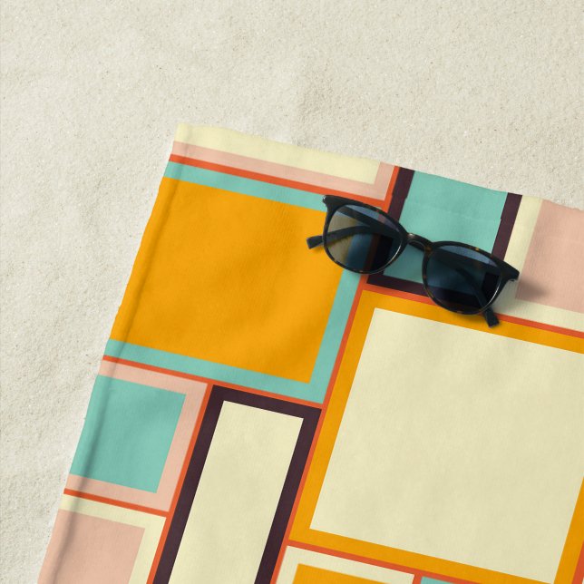 Vibrant abstract pattern with rectangles beach towel (In Situ)
