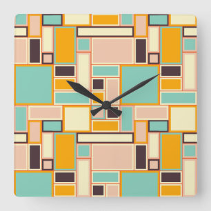 Vibrant abstract pattern with rectangles square wall clock
