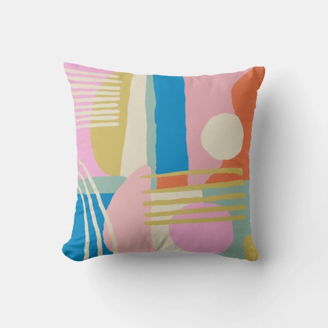 Vibrant Abstract Playful Mid-Century Modern Blue Cushion (Front)