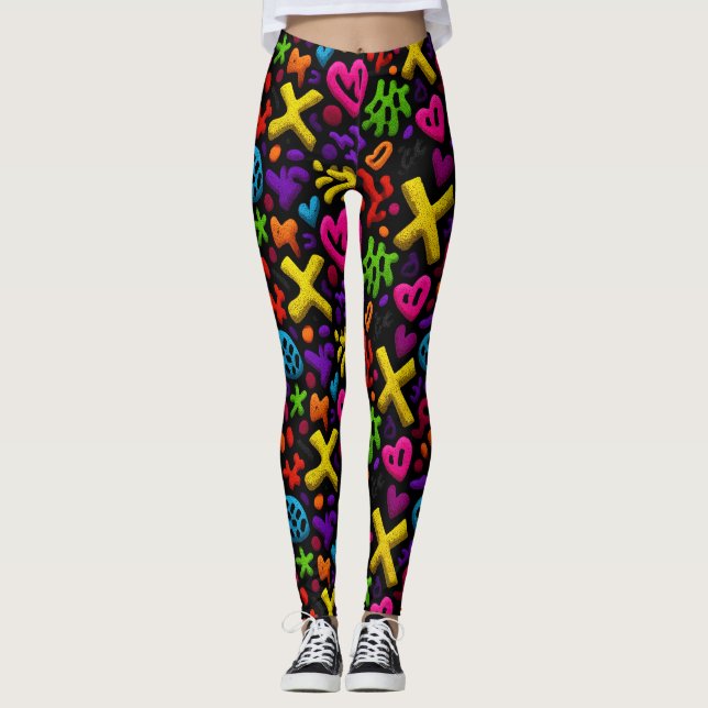 Vibrant Abstract Pop Art Seamless Pattern Leggings (Front)