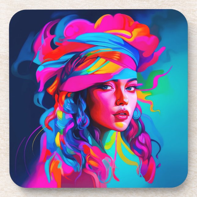 Vibrant Abstract Portrait  Coaster (Front)