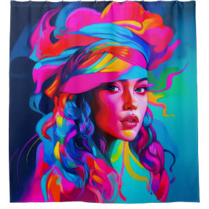 Vibrant Abstract Portrait Shower Curtain
