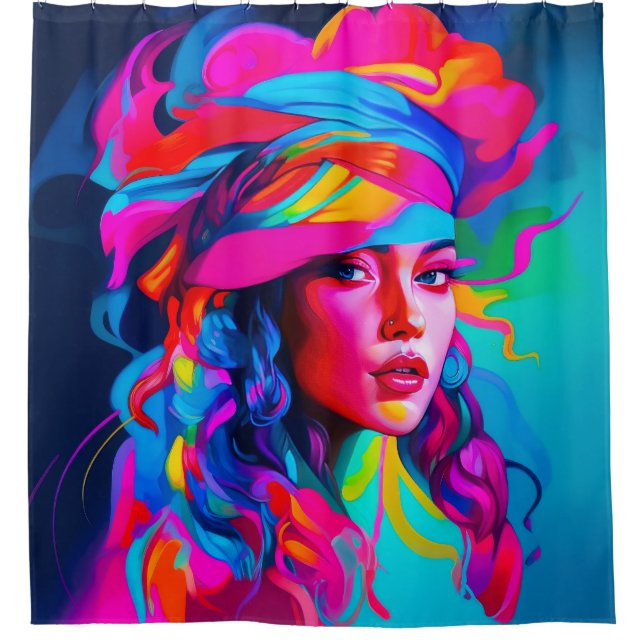 Vibrant Abstract Portrait  Shower Curtain (Front)