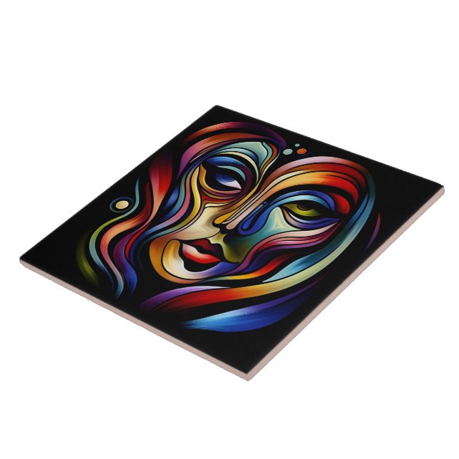 Vibrant Abstract Portrait With Colourful Stripes Ceramic Tile (Side)