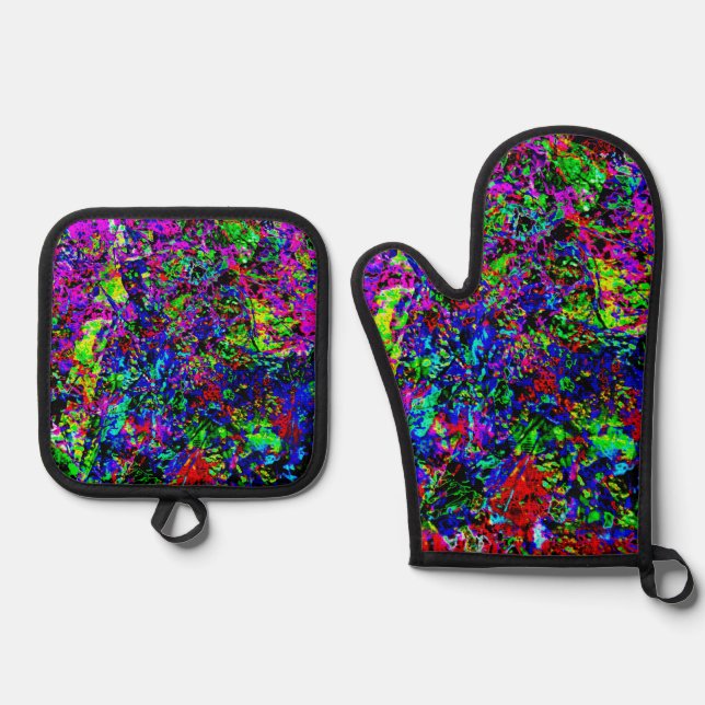 Vibrant abstract pot holder and oven mitt,Blast  Oven Mitt & Pot Holder Set (Front)
